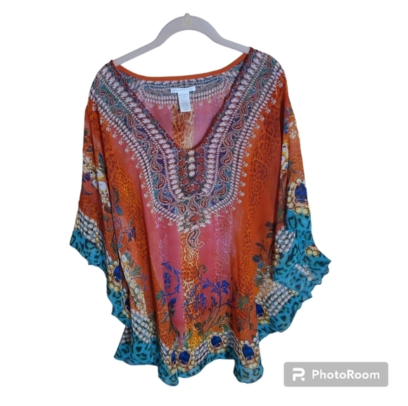 Do Everything In Love* Boho Tunic* Red Multi-colored* One Size Fits All - Picture 4 of 5
